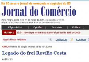 Artigo sobre Frei Rovílio Costa (Jornal do Comércio)